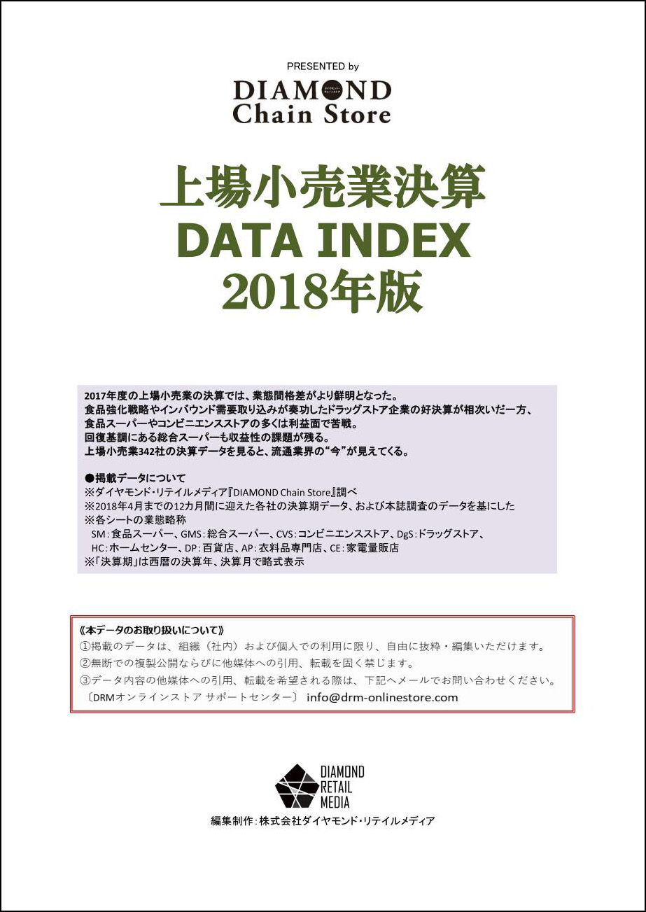 上場小売業決算 DATA INDEX 2018年版【Excel形式】